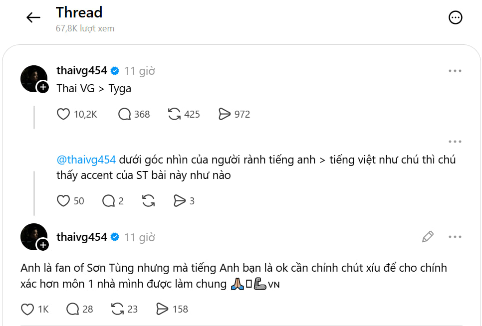 Thái VG nhận xét về tiếng Anh của Sơn Tùng và bài tỏ mong muốn được hợp tác trong tương lai