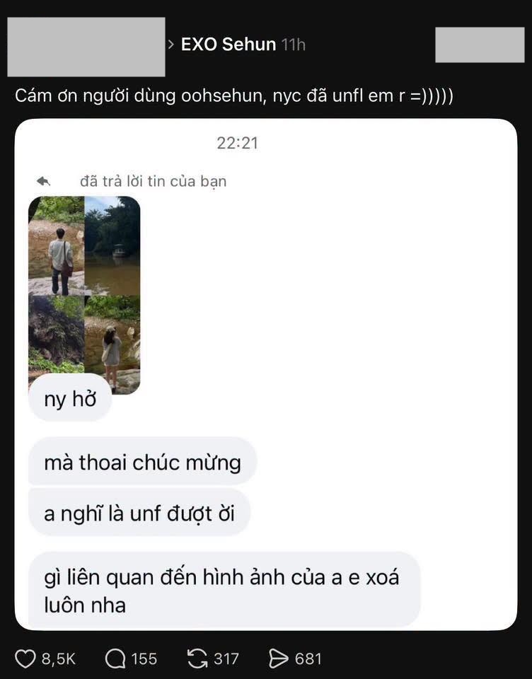 Hội chị em đua nhau bắt trend đăng ảnh Oh Sehun, người yêu cũ, mập mờ chủ động nhắn tin liền. Nguồn: minimiamayy, vk_nam_no, hetnhonyc, mxh
