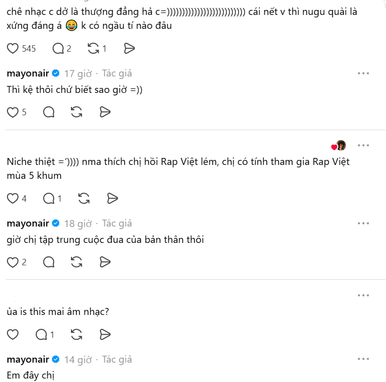 MAYonair phản hồi từng bình luận một của netizen