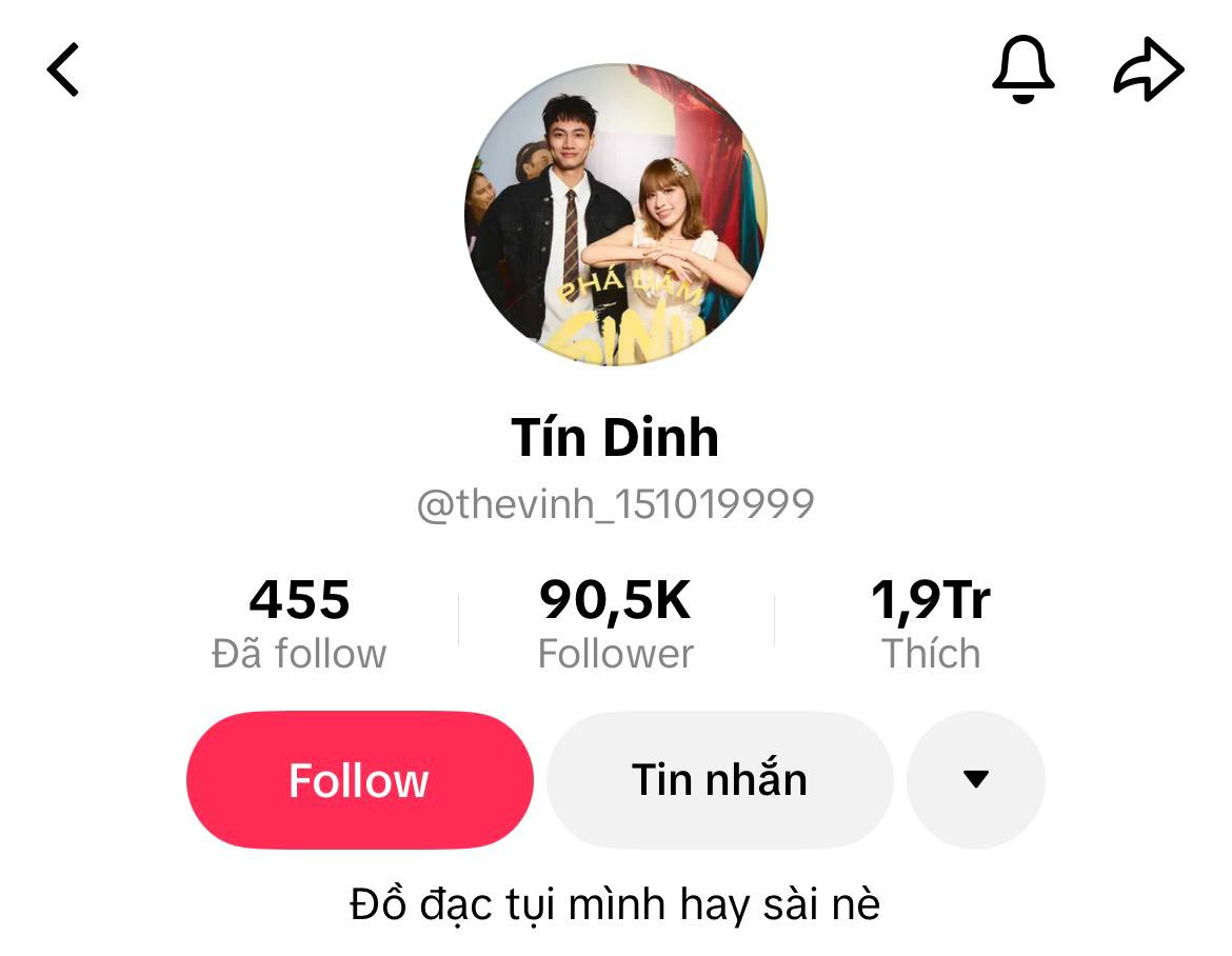 Tín Nguyễn - Đoàn Thế Vinh vốn có kênh TikTok chung tên Tín Dinh