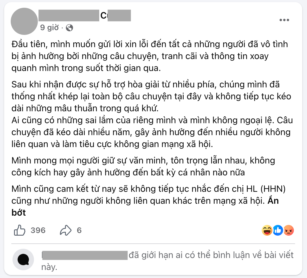 Trước đó, 3 nhân vật chính trong drama ngoại tình cũng đăng tải bài viết khép lại sự việc