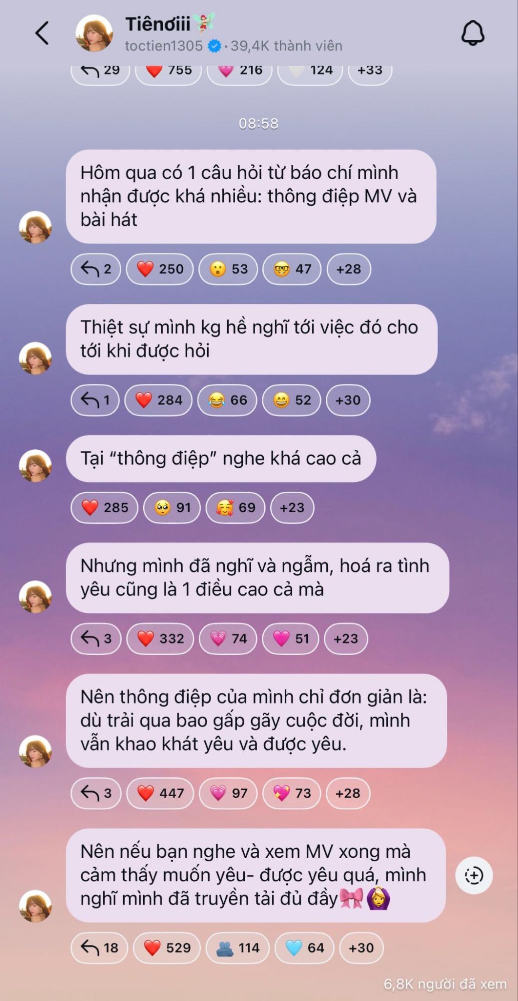   Tóc Tiên chia sẻ thông điệp của MV người còn thương em không chính là: dù trải qua bao gấp gãy cuộc đời, mình vẫn khao khát yêu và được yêu  