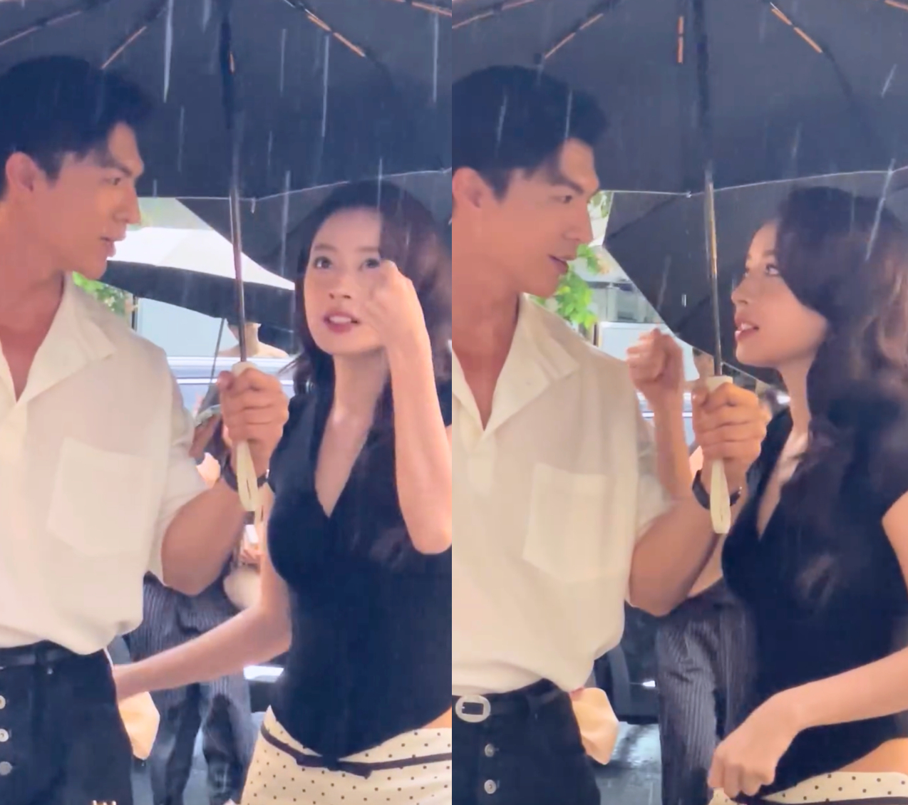 Chi Pu và mỹ nam 6 múi che chung chiếc ô, mưa ướt điện thoại cũng không che được hào quang này