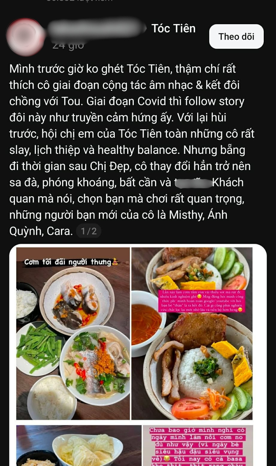 Một bài đăng trên Threads có ý kiến về hình ảnh gần đây của Tóc Tiên