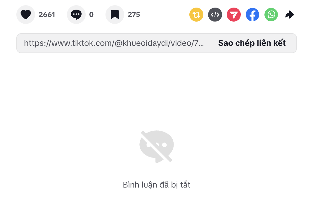 Hiện tại TikToker này đã tắt bình luận trên TikTok