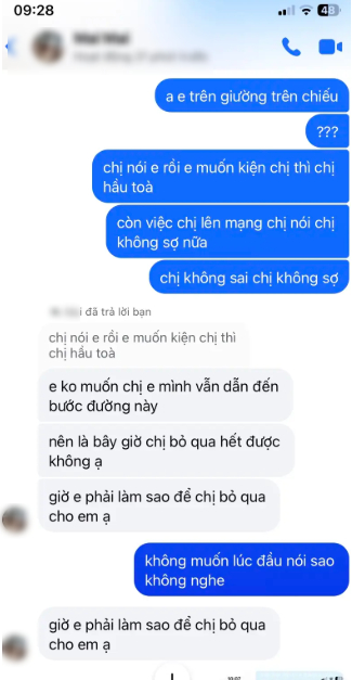 Tin nhắn M. nhắn cho A. sau khi sự việc xảy ra. 