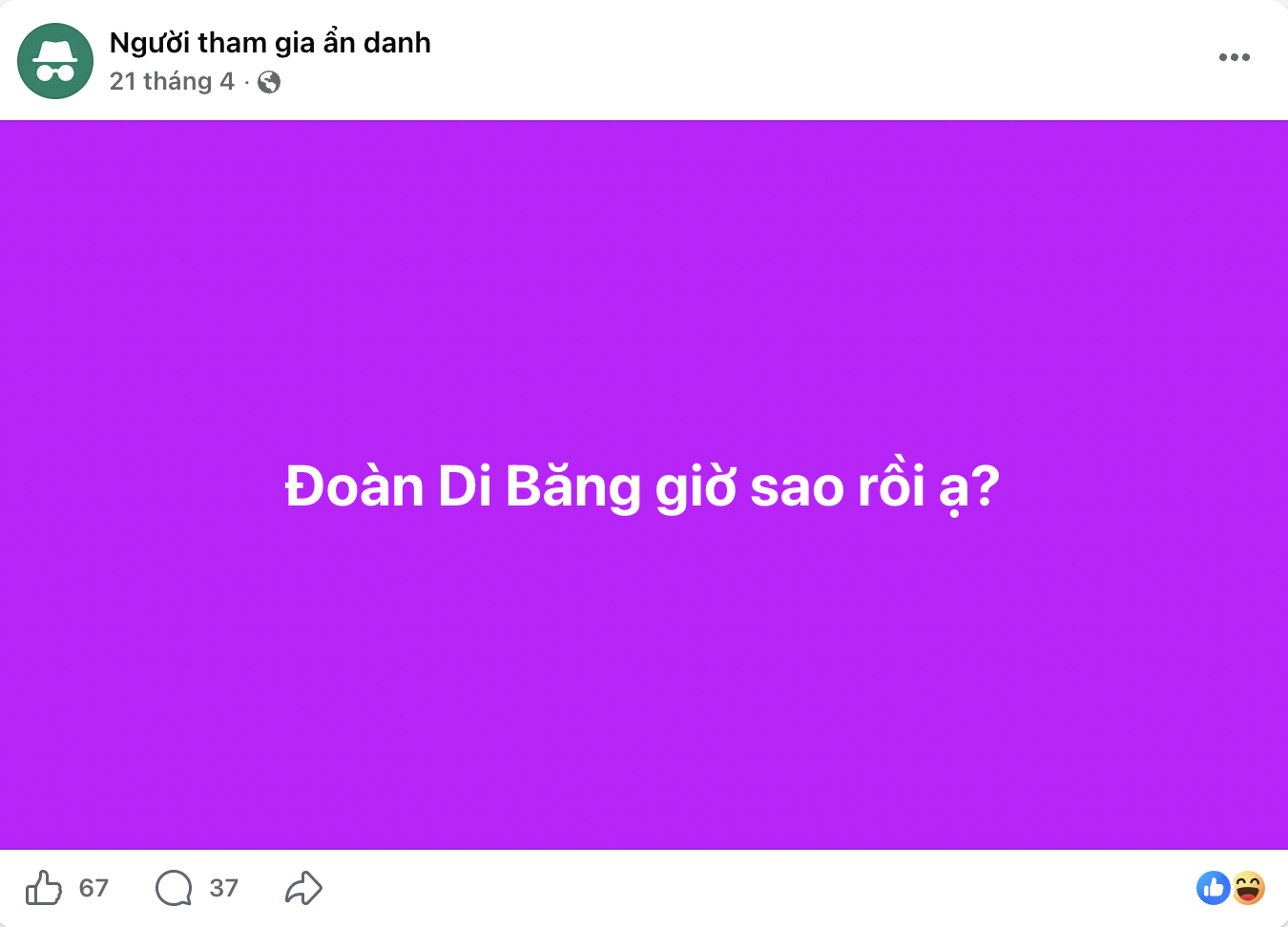 Một bài đăng hỏi về Đoàn Di Băng vào tháng 4/2026