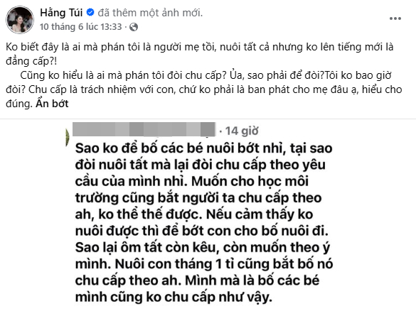 Nguồn cơn bắt đầu từ việc Hằng Túi đăng đàn phản bác antifan khi bình luận về đời tư, mối quan hệ của cô và chồng cũ