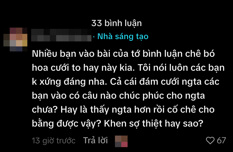 Một nhân vật lên tiếng bênh vực cô dâu