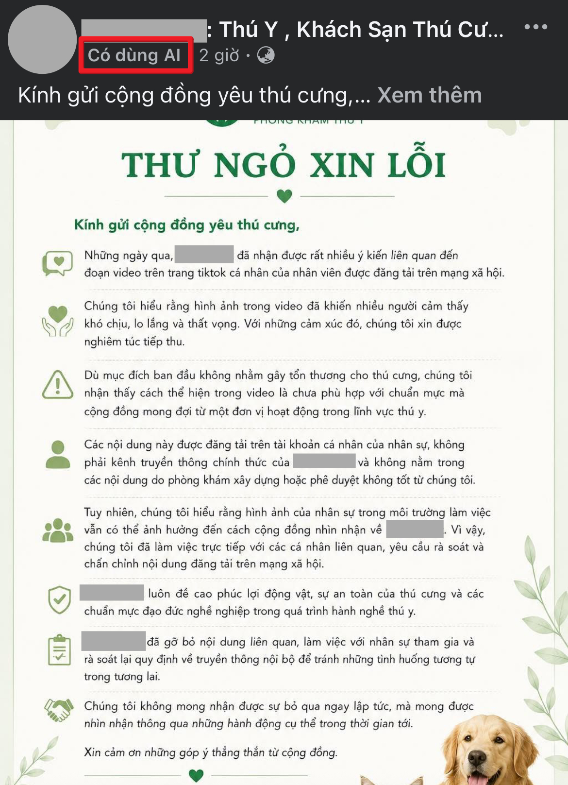 Lời xin lỗi từ phòng khám được gắn nhãn