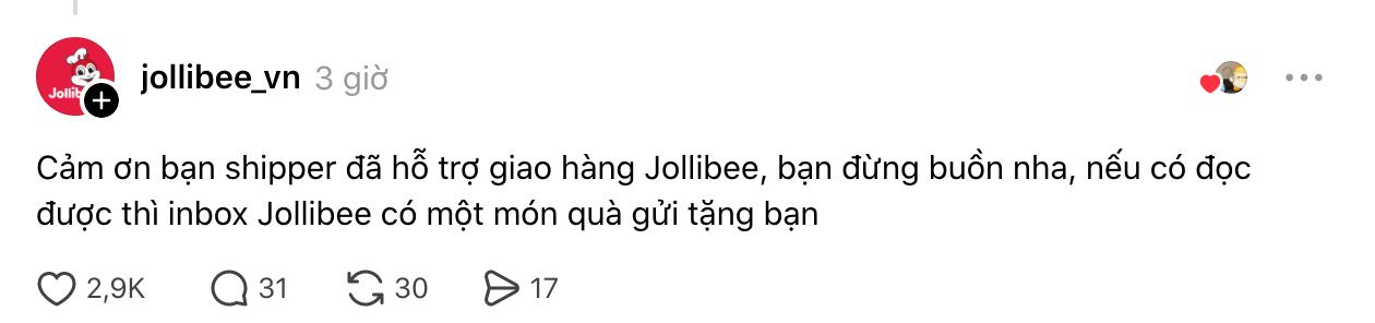 Phản hồi từ phía thương hiệu đồ ăn mà nam shipper giao hàng nhận được nhiều sự đồng tình từ cộng đồng mạng