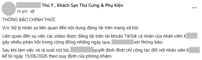 Thông báo từ phòng khám (Ảnh chụp màn hình)