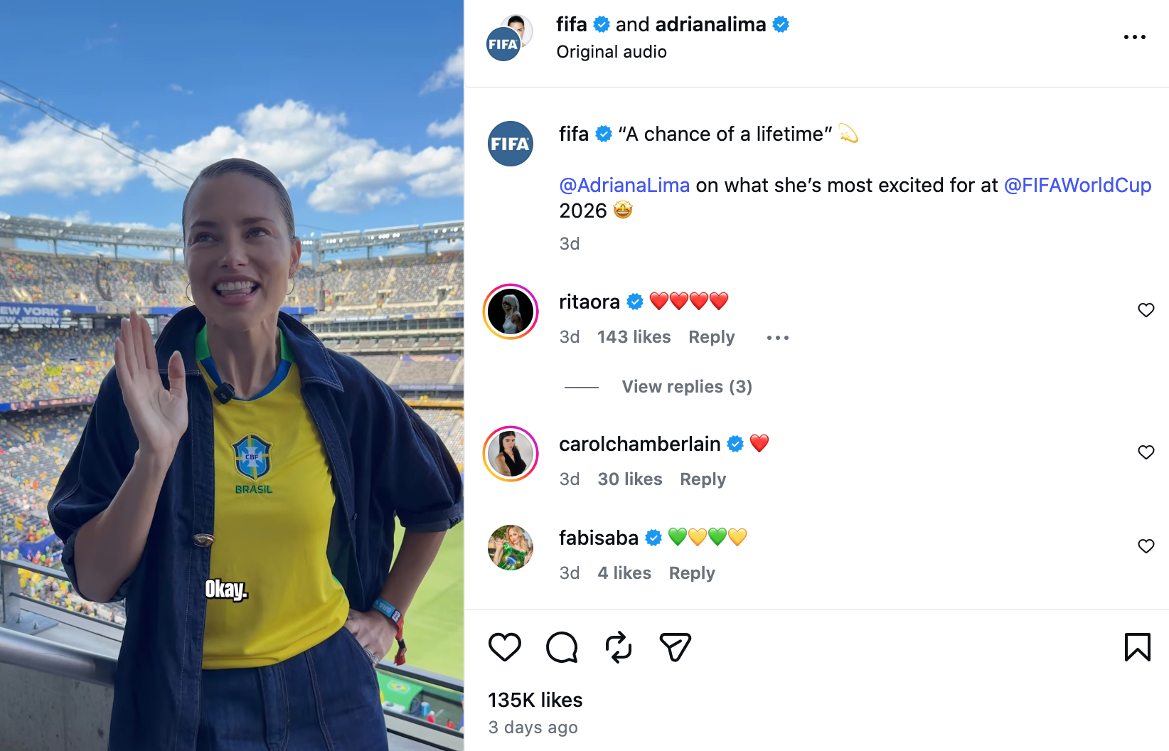 Là người Brazil và có niềm đam mê bóng đá từ nhỏ, Adriana được xem như cầu nối giữa thế giới thể thao và văn hóa đại chúng.