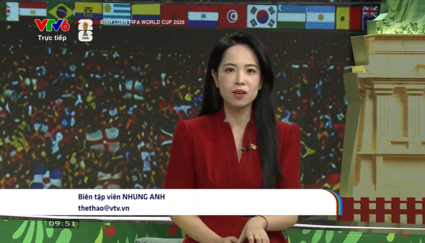 BTV Nhung Anh tại Bình Luận FIFA World Cup vào sáng 18/6 (Ảnh chụp màn hình)