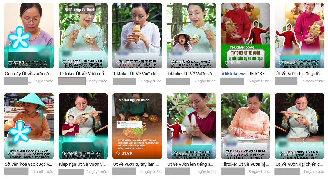 Hàng loạt clip về Út Về Vườn với nội dung giật gân nhưng chưa xác thực thông tin (Ảnh chụp màn hình)