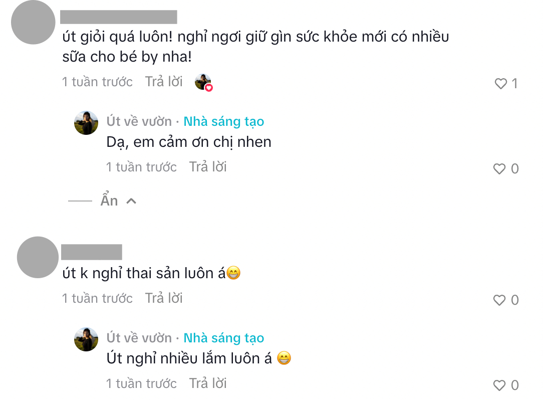 Út Về Vườn phản hồi các bình luận về chuyện nghỉ ngơi sau sinh (Ảnh chụp màn hình)