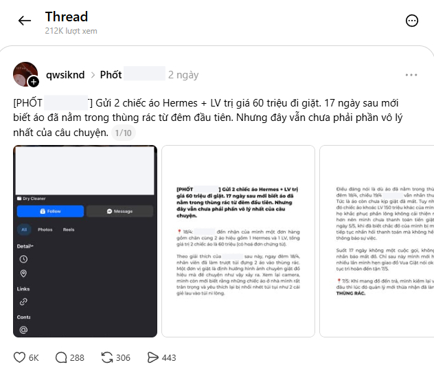 Bài đăng bóc phốt của khách hàng đang viral trên Threads