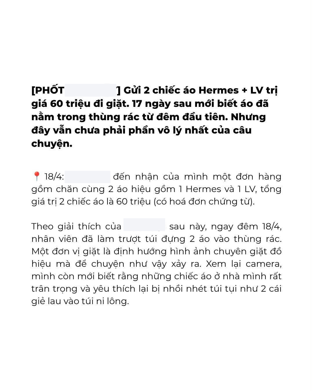 Drama khách tố tiệm giặt Hà Nội làm mất 2 áo hiệu 60 triệu, áo khoác LV 150 triệu cũng gặp sự cố thảm thương