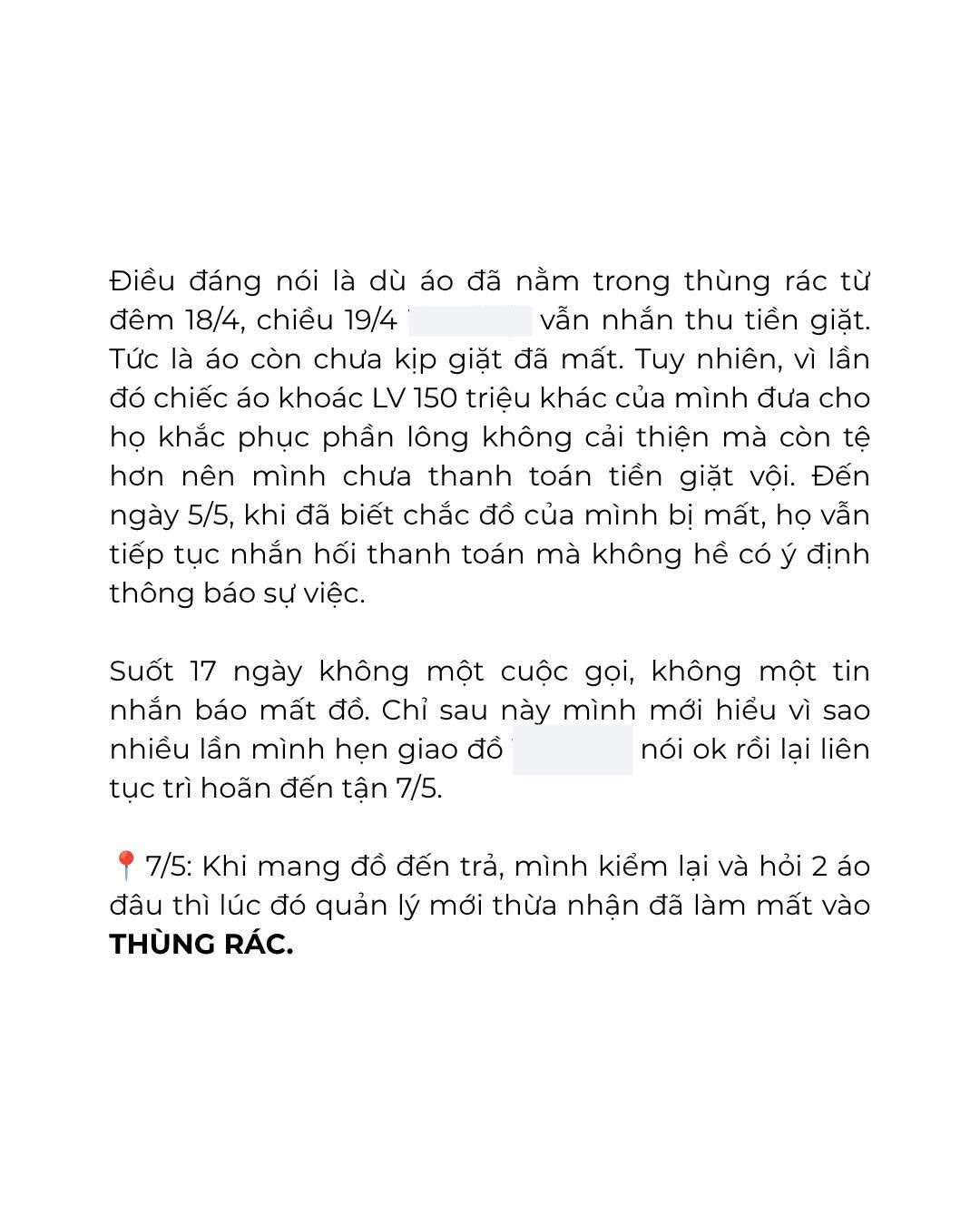 Drama khách tố tiệm giặt Hà Nội làm mất 2 áo hiệu 60 triệu, áo khoác LV 150 triệu cũng gặp sự cố thảm thương