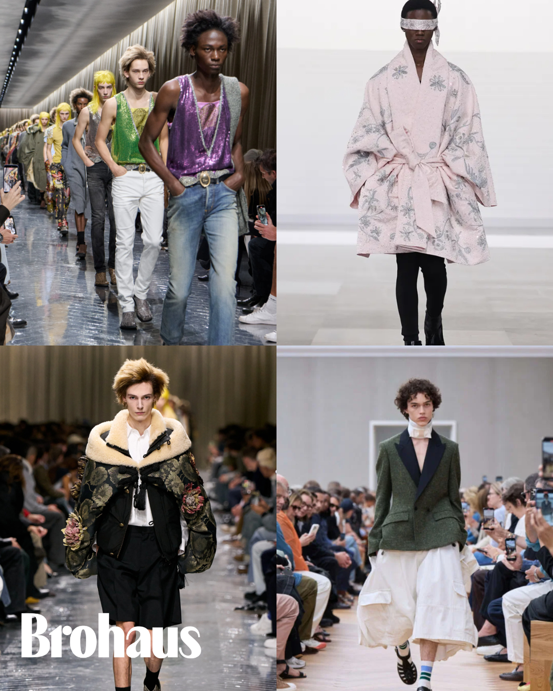 Một số thiết kế Dior Menswear 2025 - 2026. Không chỉ Jonathan Anderson mà ngay cả cựu GĐST Kim Jones trước khi chia tay thương hiệu cũng đã mang đến hơi hướng menswear mềm mại (ảnh phải hàng trên).