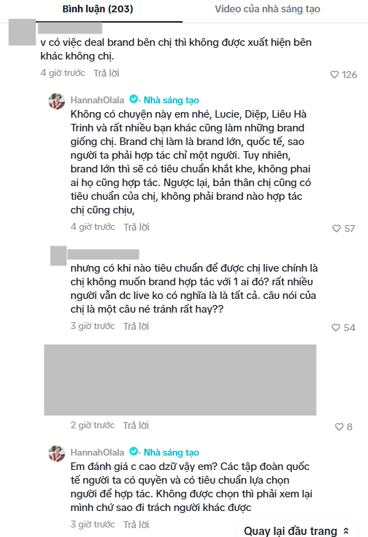 Hannah Olala phản hồi bình luận của netizen về tin đồn 