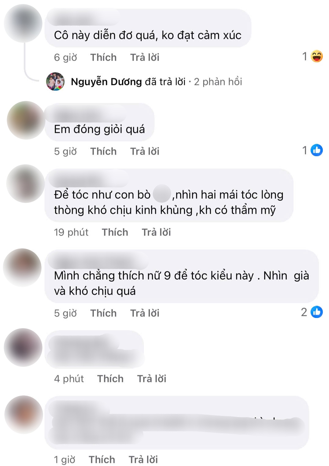 Một số bình luận thẳng thắn chê tạo hình của Quỳnh Châu trong phim. (Nguồn: Facebook)