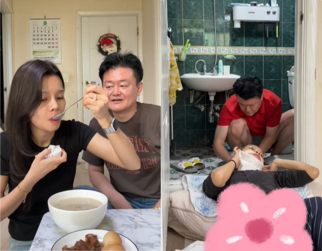 Cô được chồng yêu chiều, chăm sóc sau phẫu thuật.