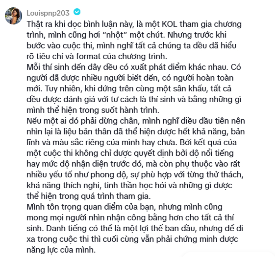 Louis Phạm thẳng thắn để lại bình luận