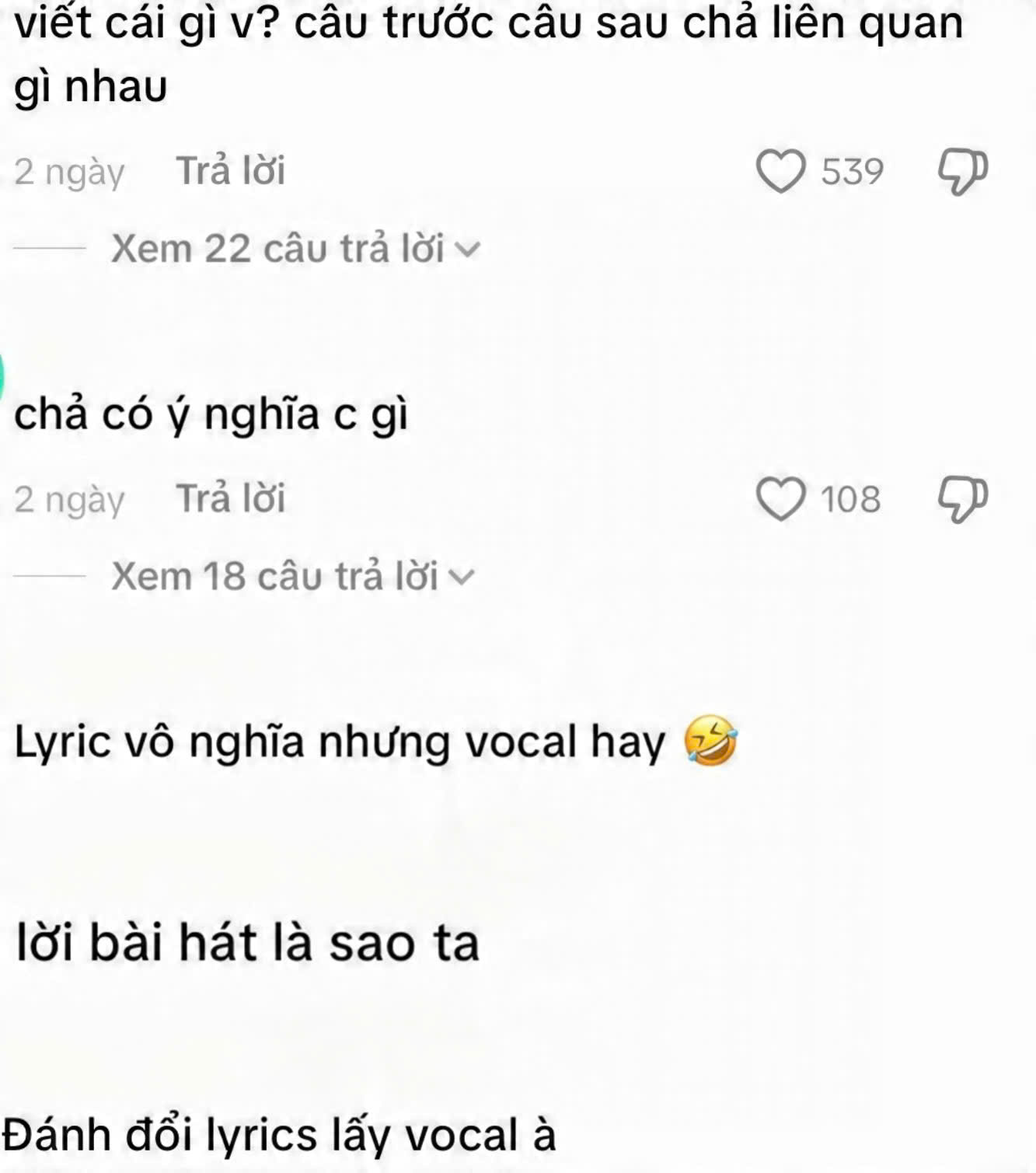 Nhiều người nhận xét phần lyric của Chi Xê khá khó hiểu (Ảnh chụp màn hình)