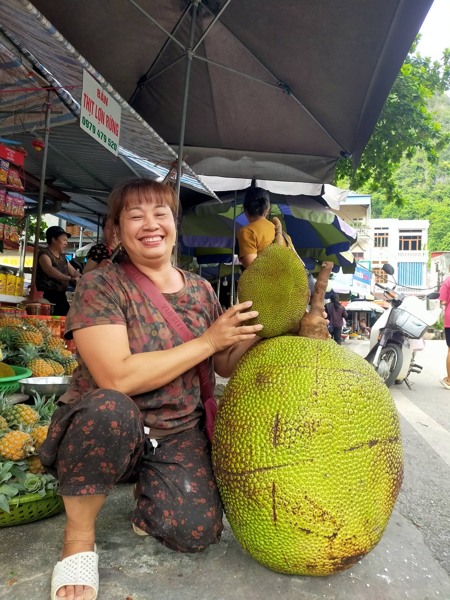 Chị Ngọc Lan là người bán hoa quả tại chợ đã mua lại quả mít với giá 500k