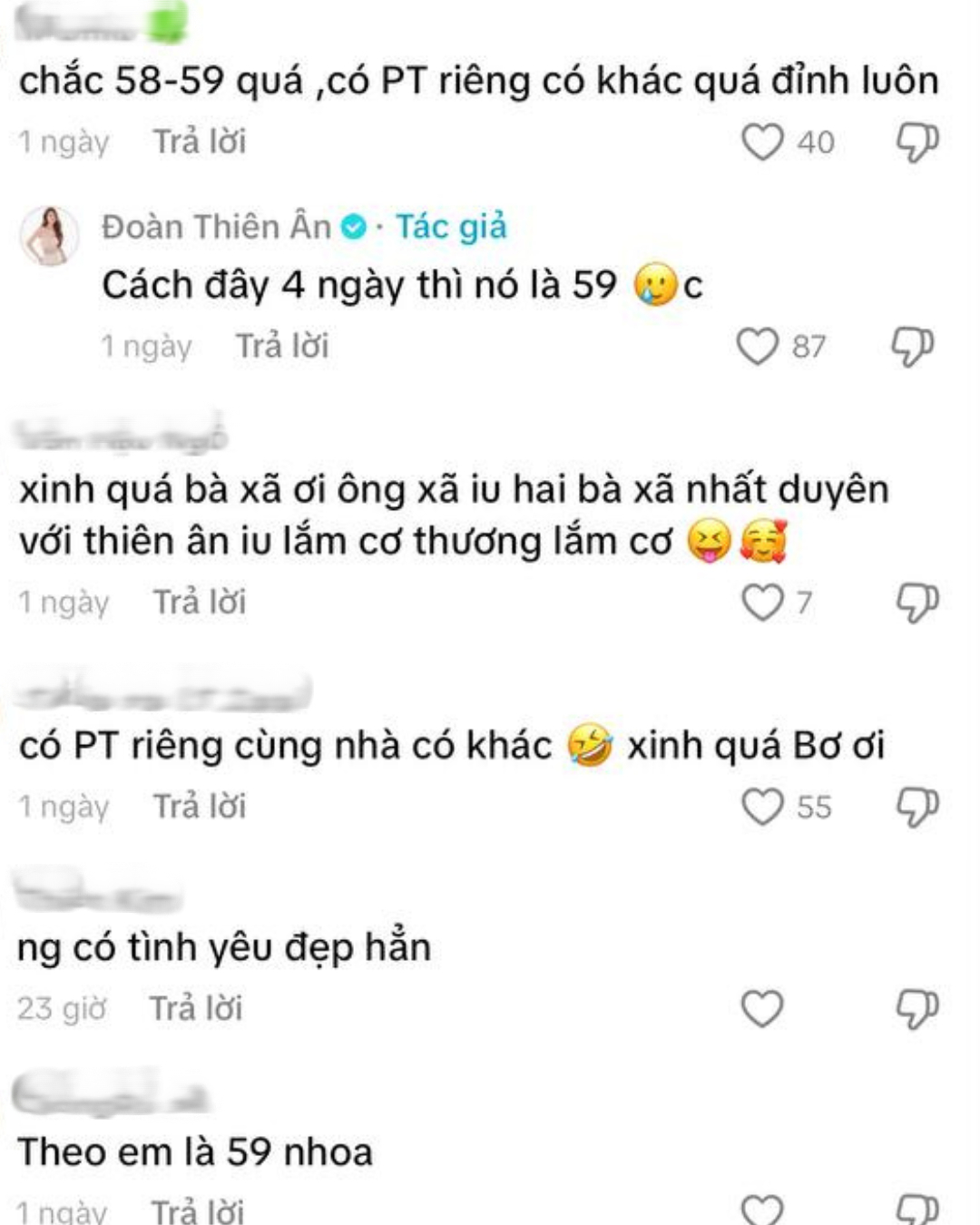 Thiên Ân tiết lộ vòng eo hiện tại khoảng 59cm.
