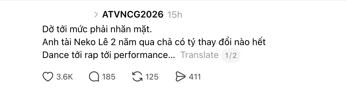 Bài viết thu hút hàng nghìn lượt tương tác về tranh cãi màn trình diễn của Neko Lê