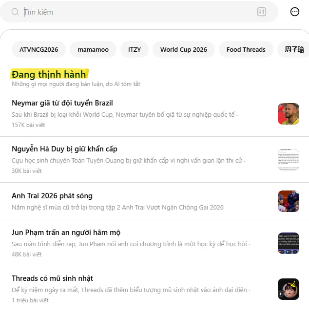 Từ khóa về Jun Phạm lên top thịnh hành trên Threads
