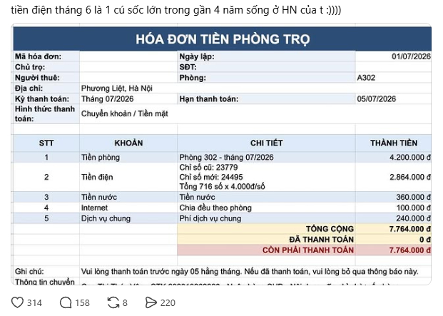 Cú sốc tiền điện tháng 6