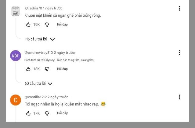 Một vài bình luận mỉa mai nhận được 