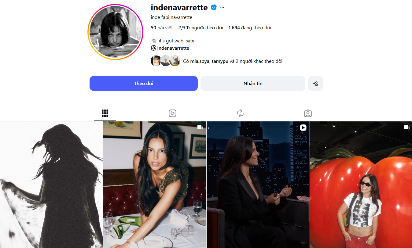 Instagram của Inde Navarrette hiện đã có hơn 2,9 triệu người theo dõi
