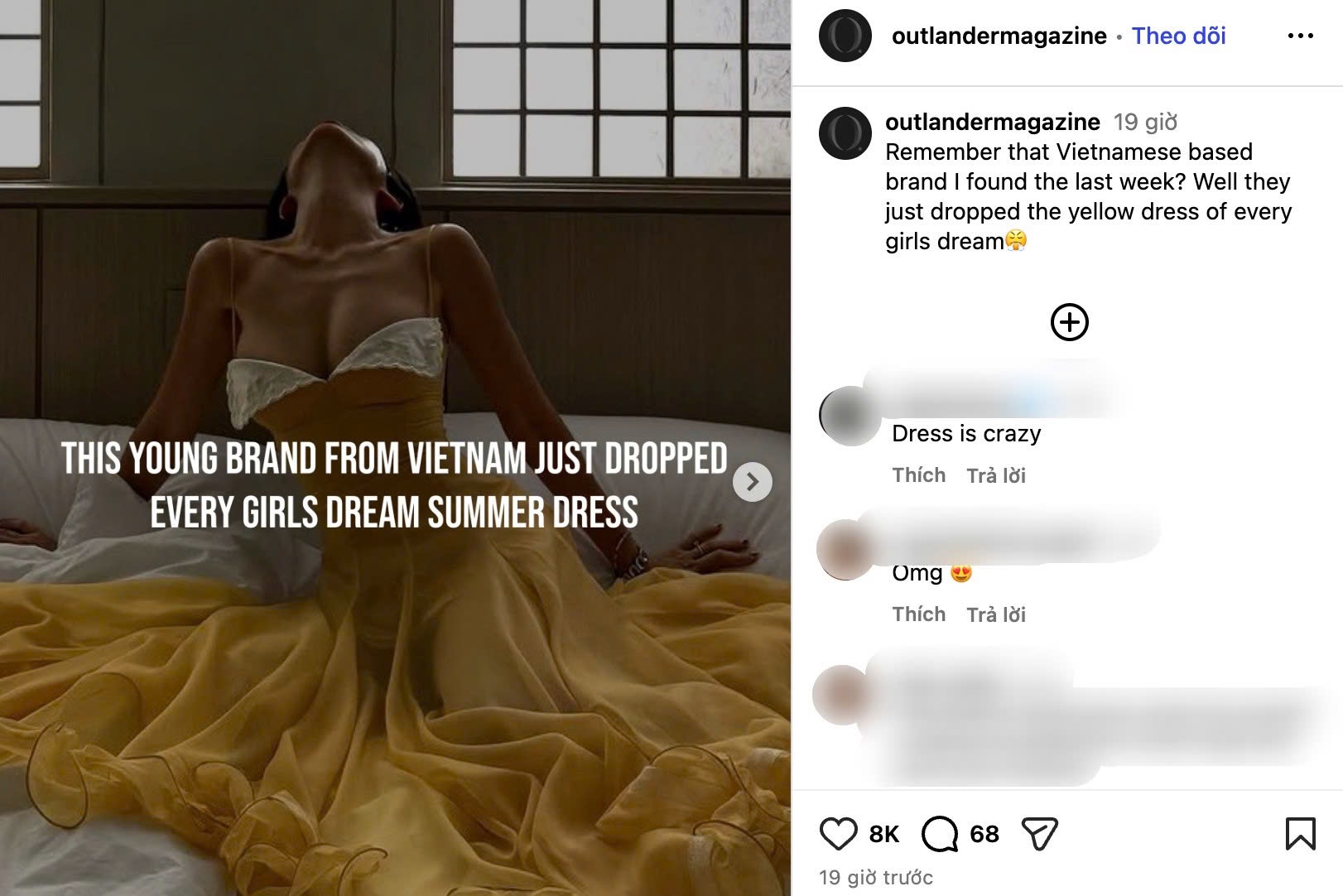 Bài đăng nhận về hơn 8.000 lượt thích chỉ sau 19h đăng tải. (Nguồn: Instagram) 