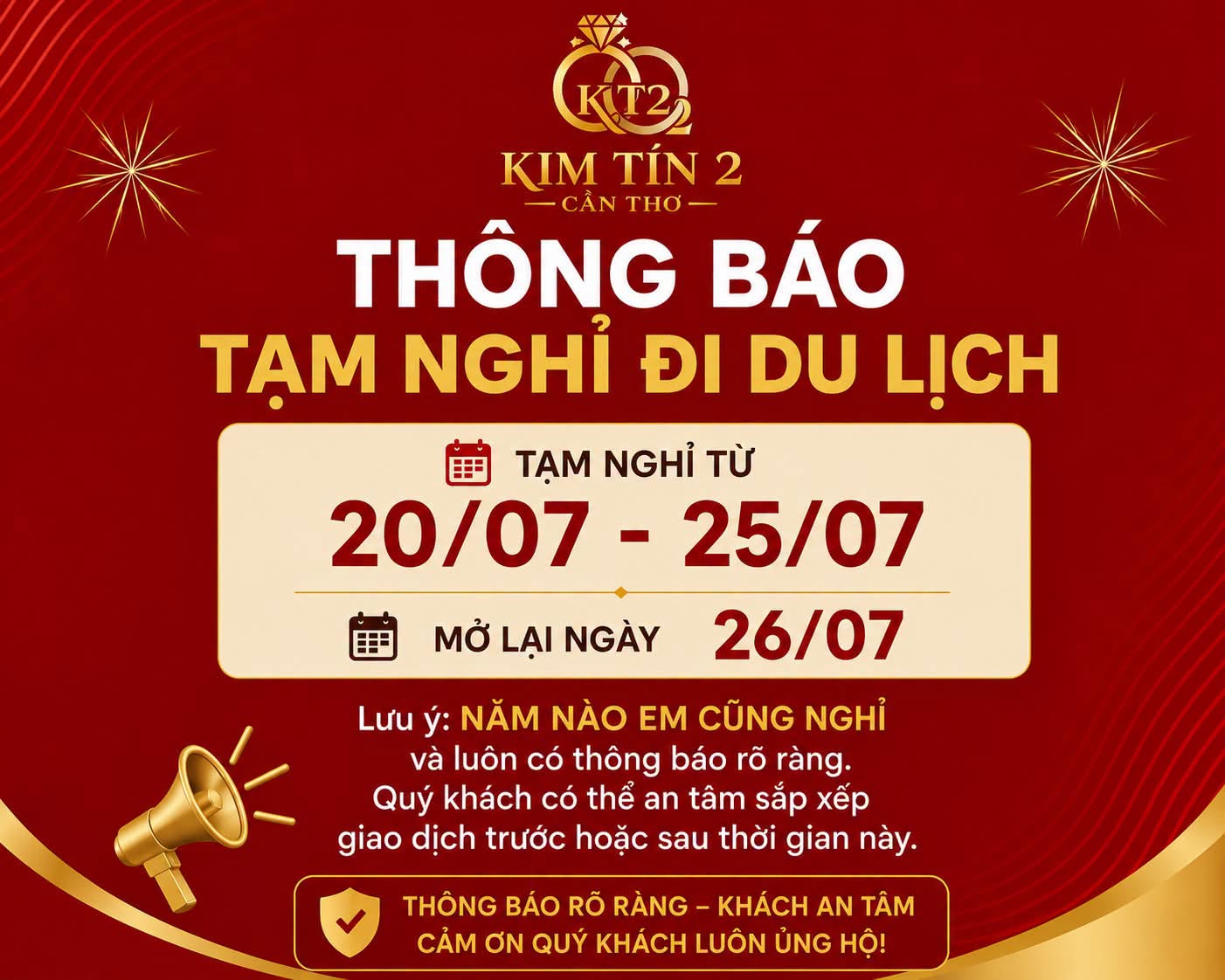 Sau đó, phía tiệm vàng điều chỉnh lại chi tiết nội dung thông báo (Ảnh: Fanpage Tiệm vàng Kim Tín 2 Cần Thơ)