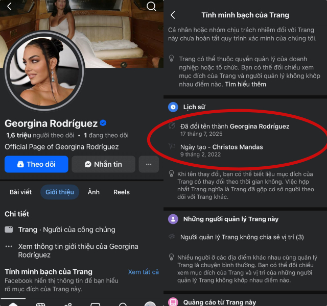 Đây là trang fake Georgina.