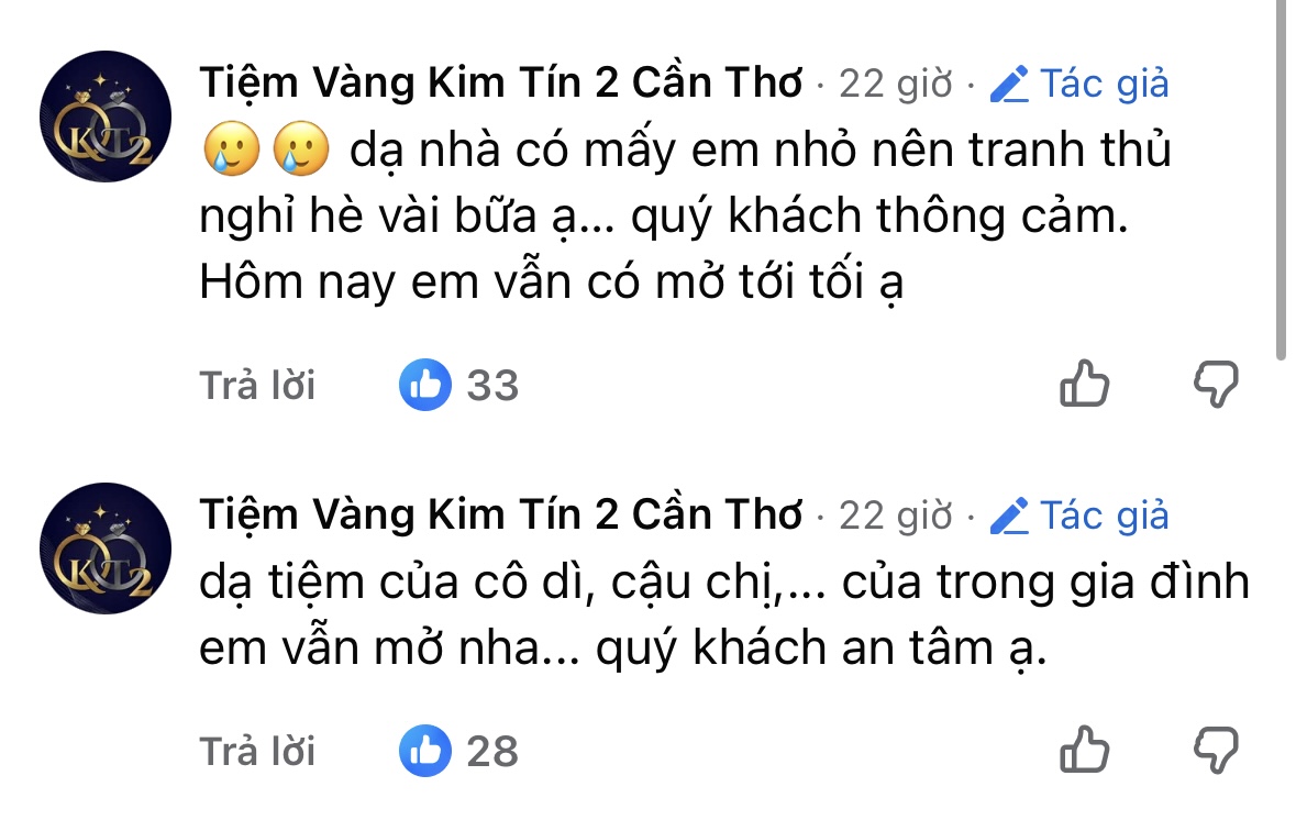 Phía fanpage của tiệm vàng để lại nhiều bình luận, trả lời các câu hỏi từ cộng đồng mạng (Ảnh chụp màn hình)