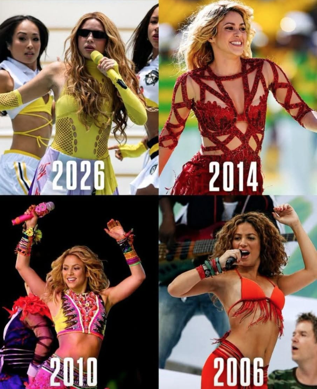 20 năm, xuất hiện biểu diễn tại 4 mùa World Cup, vóc dáng và nhan sắc của Shakira dường như không có quá nhiều thay đổi.