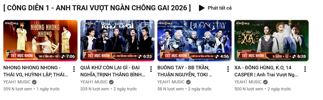 Tiết mục Buông Tay đang có lượng view thấp nhát tỏng 4 tiết mục đã lên sóng