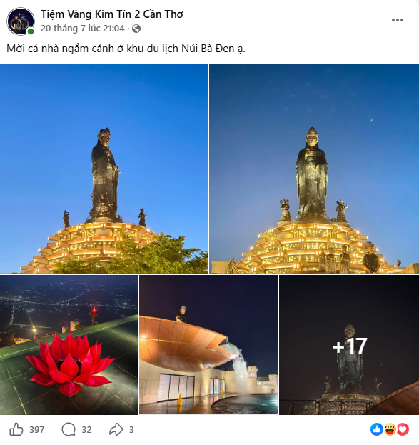 Fanpage tiệm vàng đăng tải loạt hình ảnh chứng minh đang đi du lịch