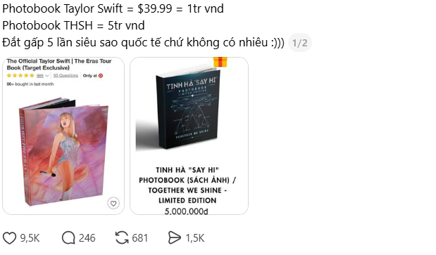Bài viết so sánh giá bán của Tinh Hà Say Hi và Taylor Swift nhận về lượt tương tác vô cùng lớn