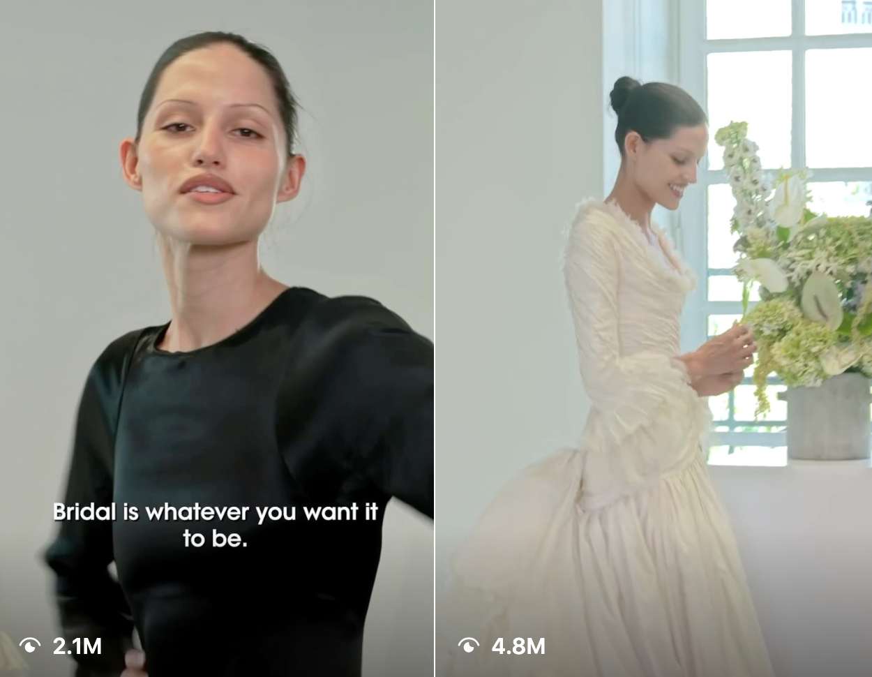 Hai video thử váy cưới của Gabbriette được Vogue đăng tải thu hút hàng triệu lượt xem.