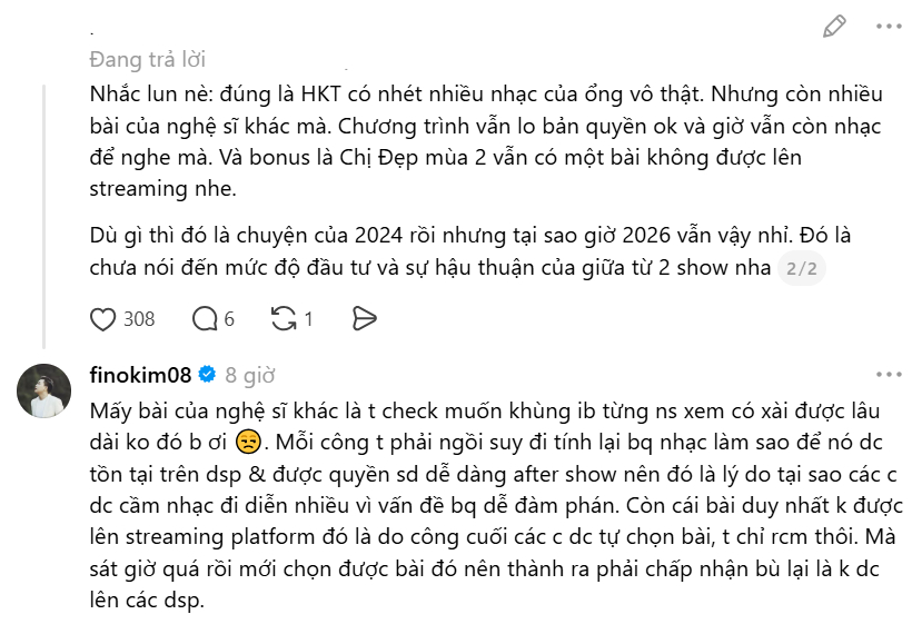 Hứa Kim Tuyền để lại bình luận dưới 1 bài viết nhắc đến chuyện nhạc và bản quyền của Chị Đẹp Đạp Gió 2024
