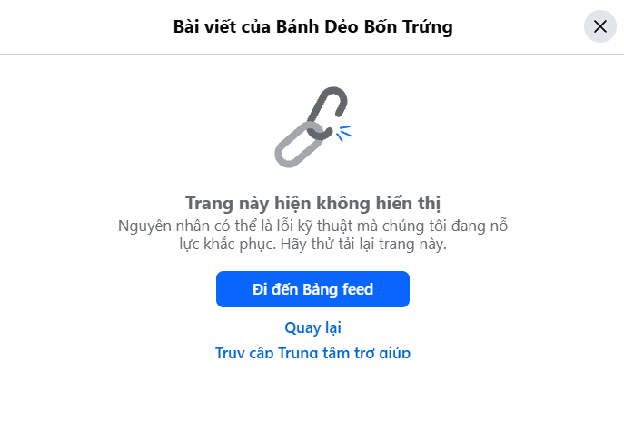 Khoảng 1 tiếng sau, bài đăng về đại lý của xưởng bánh đã không còn nữa (Ảnh chụp màn hình)