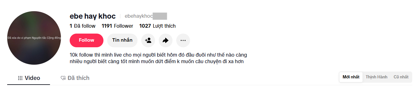 Tài khoản này vừa đăng nội dung thách thức vừa kêu gọi mọi người theo dõi mình (Ảnh chụp màn hình)