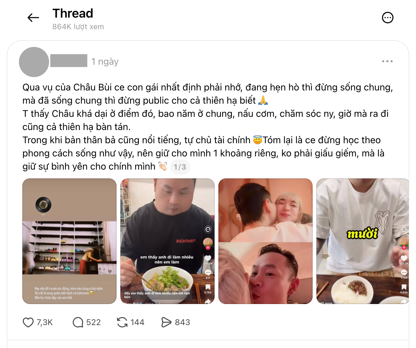 Bài đăng về Châu Bùi và Binz gây tranh cãi (Ảnh chụp màn hình)