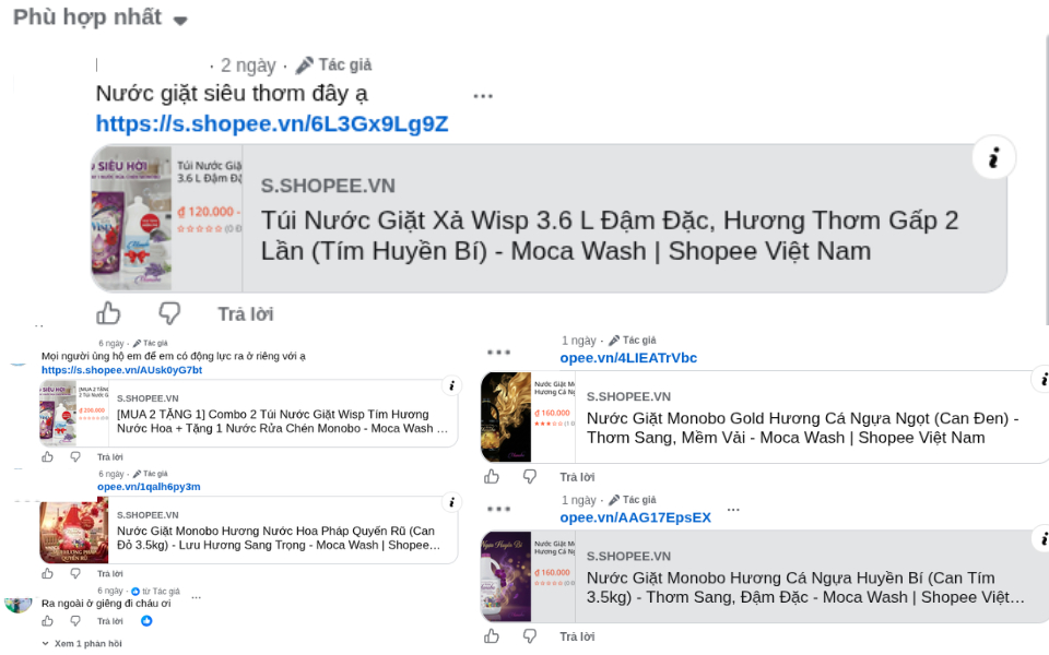 Ảnh chụp màn hình các đường link tiếp thị liên kết được gắn dưới bài viết